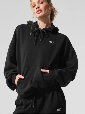 Alo Accolade Hoodie Black Sz S Oversized Luxe French Terry EUC